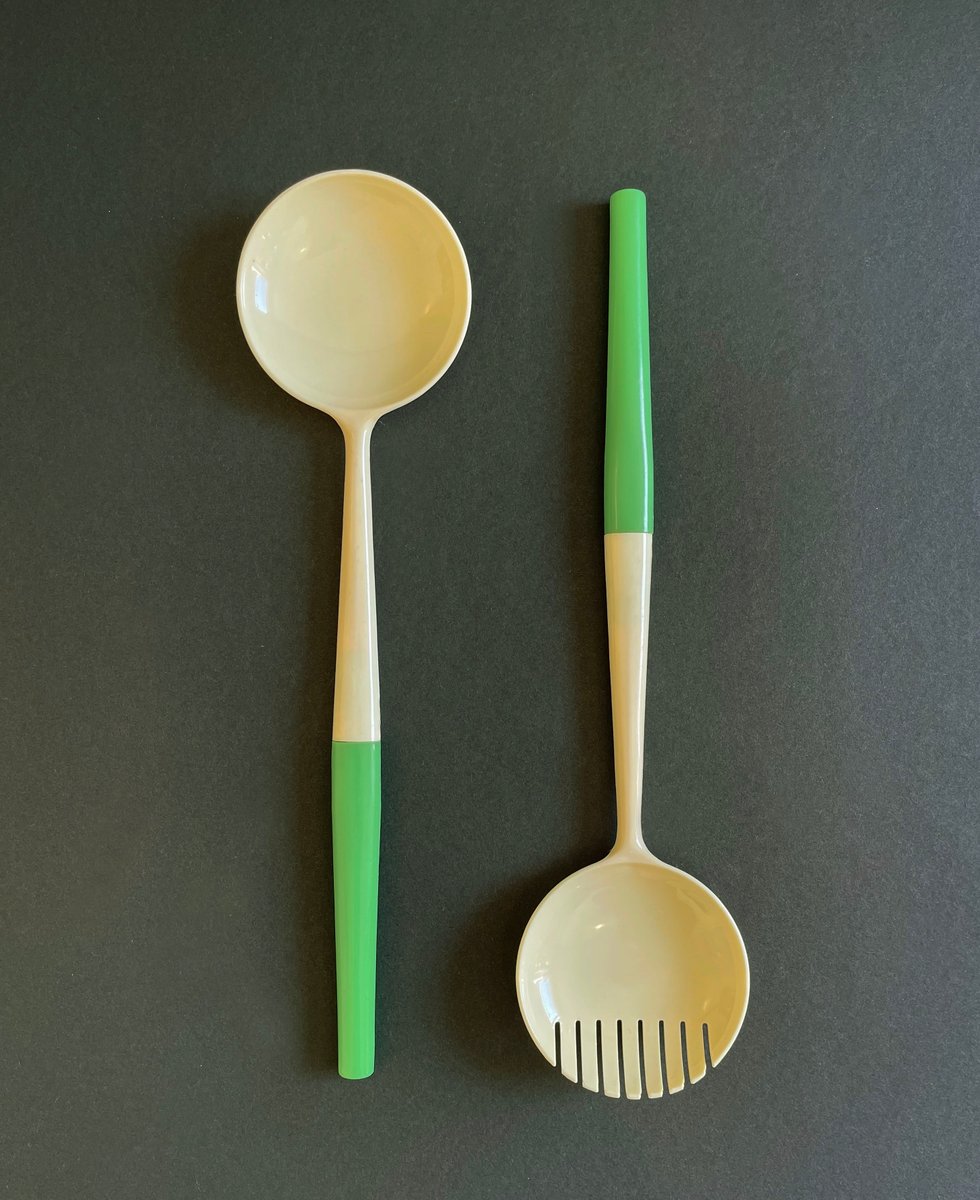 Salad Spoon & Fork by Gino Colombini for Kartell Samco, Milan, Italy, 1958, Set of 2