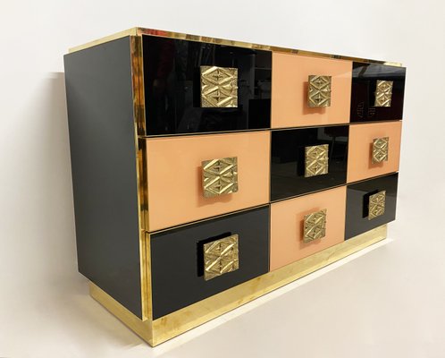 Salmon and Black Chest of Drawers, 1970s-WIM-1123649