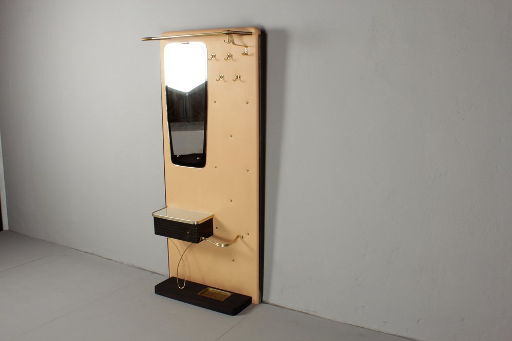 Salmon-Colored Compact Wardrobe with Mirror, 1961