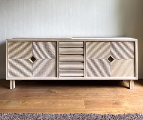 Salmon Colored Teak Sideboard with Pencil Reed Parts and Brass Accents, 1970s-LL-1736434