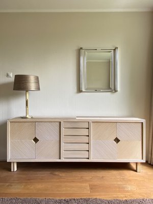 Salmon Colored Teak Sideboard with Pencil Reed Parts and Brass Accents, 1970s-LL-1736434