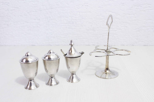 Salt and Pepper Set in Silver Metal, United Kingdom, 1930s, Set of 4