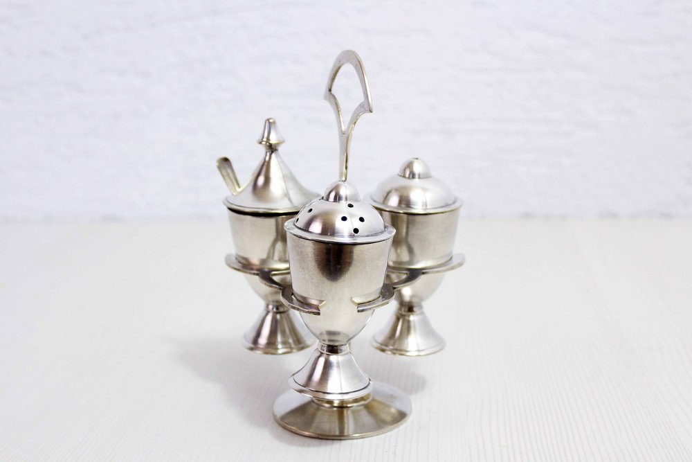 Salt and Pepper Set in Silver Metal, United Kingdom, 1930s, Set of 4-BQF-1806257