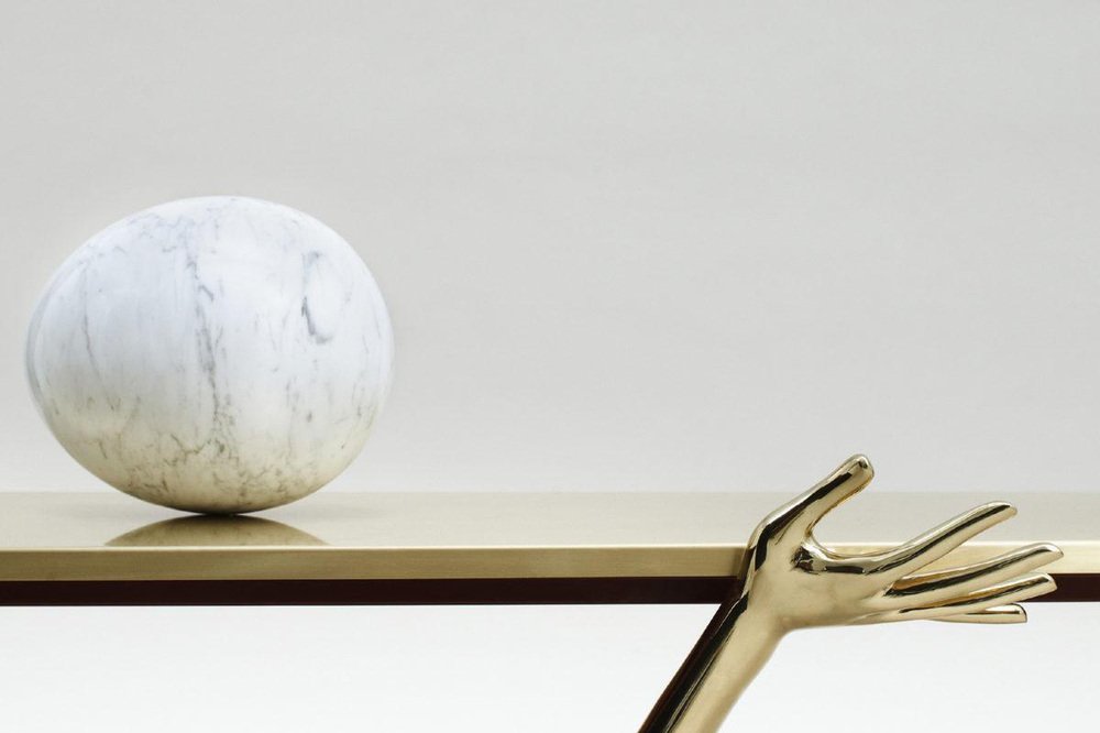 Salvador Dali Brass Carrara Marble Low Table, Sculpture by Mathieu Matégot for Artimeta