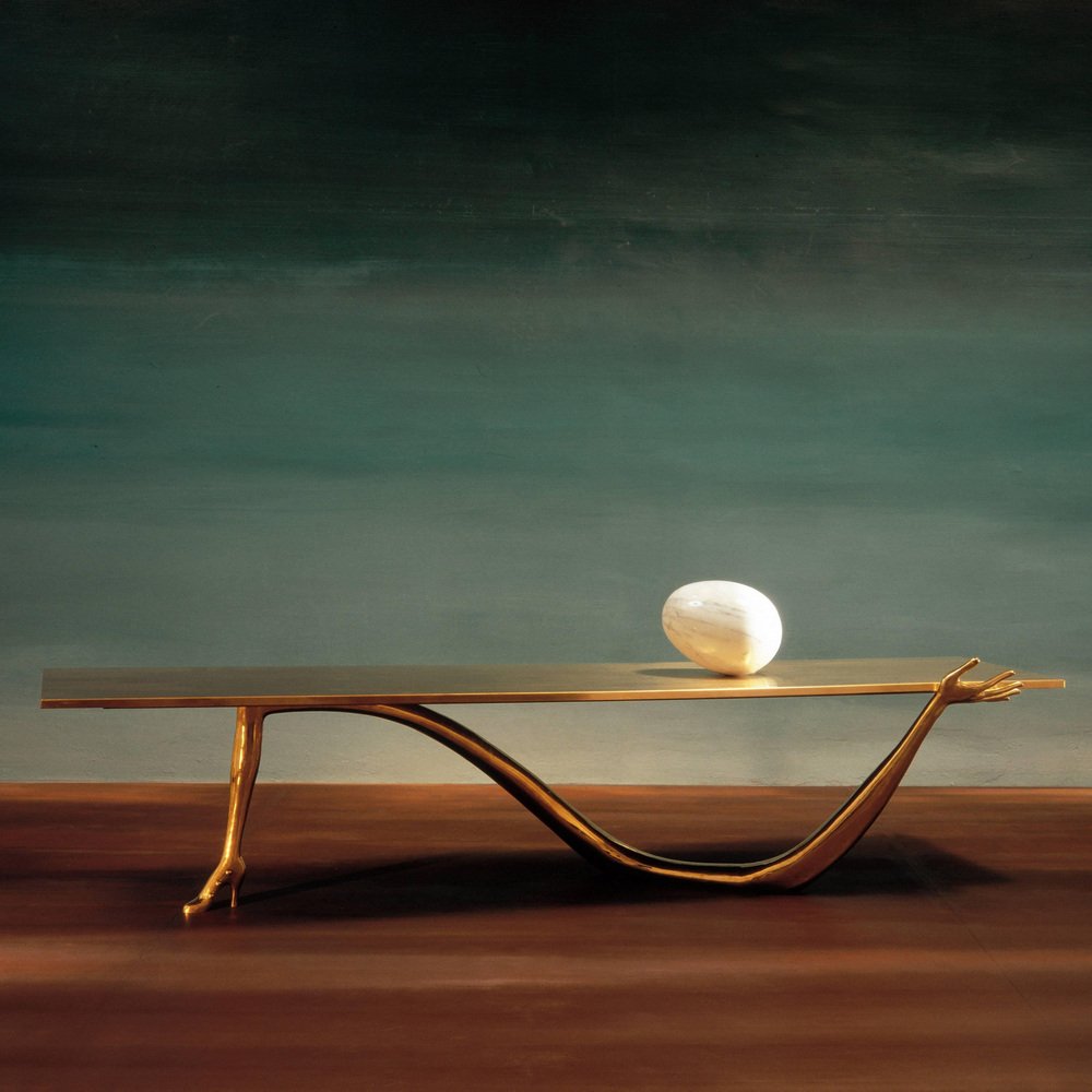 Salvador Dali Brass Carrara Marble Low Table, Sculpture by Mathieu Matégot for Artimeta