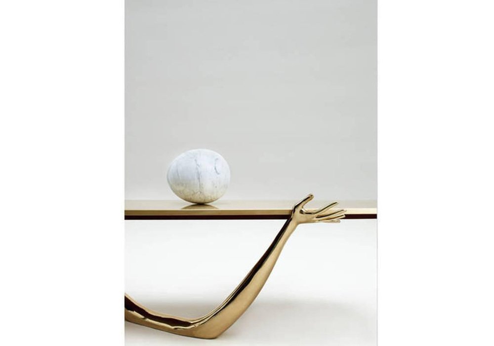 Salvador Dali Brass Carrara Marble Low Table, Sculpture by Mathieu Matégot for Artimeta