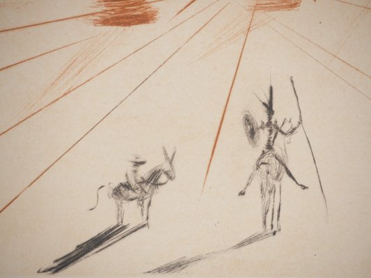 Salvador Dali, Don Quixote and the Windmills, Original Engraving-KHH-2023050