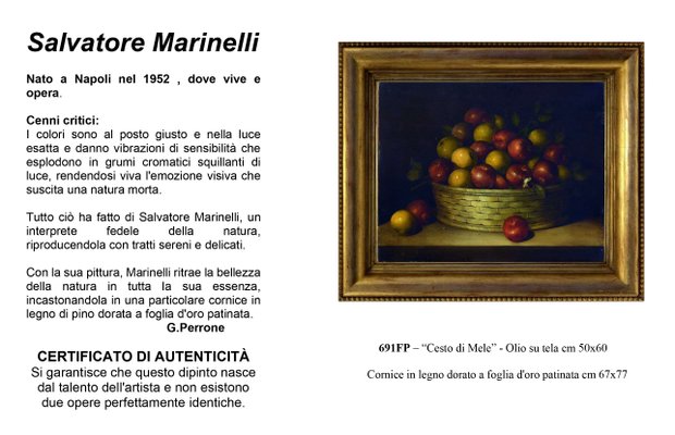 Salvatore Marinelli, Still Life with Apples, Oil on Canvas, 1980s, Framed-VHF-2041826