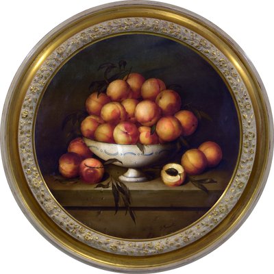 Salvatore Marinelli, Still Life with Peaches in a Bowl, 1980s, Oil on Canvas, Framed-VHF-2041904