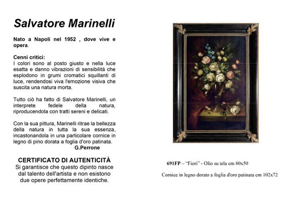 Salvatore Marinelli, Still Life with White Roses, Oil on Canvas, 1980s, Framed-VHF-2041846