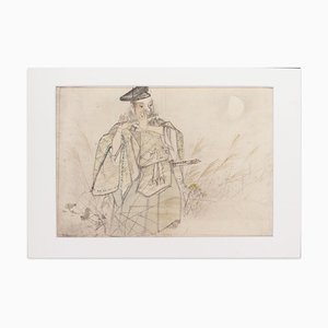 Samurai Playing Flute - Mixed Media by Matsumura Keibun School - 1800 19th Century-ZCI-757248