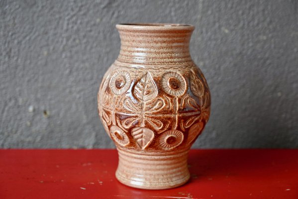 Sand-coloured Vase with Flowers by Wekara Keramik, 1960s-AIU-1744390