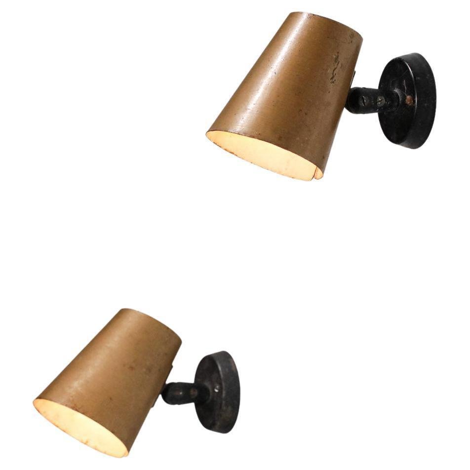 Sand Gold Lacquered Metal Wall Lamps, 1960s, Set of 2