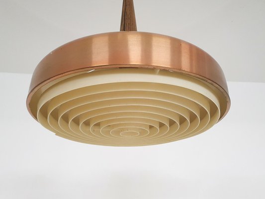 Sandinavian Modern Copper and Wood Pendant Light, 1960s-ZO-1407670