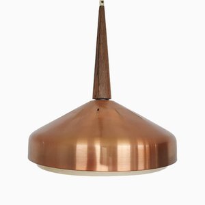 Sandinavian Modern Copper and Wood Pendant Light, 1960s-ZO-1407670