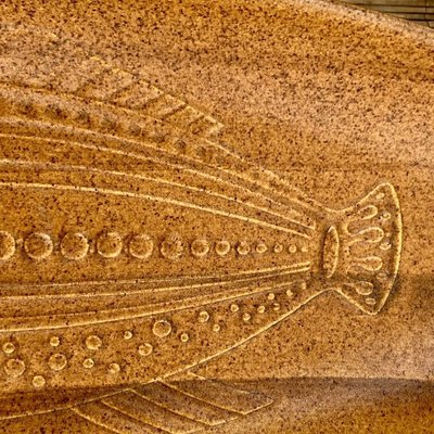 Sandstone Dish with a Fish Pattern in Brown, France, 1950s-UR-728319