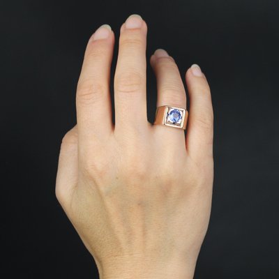 Sapphire 18 Karat Yellow Gold Tank Signet Ring, 1940s-OLU-1743325