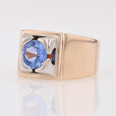 Sapphire 18 Karat Yellow Gold Tank Signet Ring, 1940s-OLU-1743325