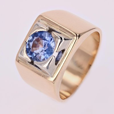 Sapphire 18 Karat Yellow Gold Tank Signet Ring, 1940s-OLU-1743325