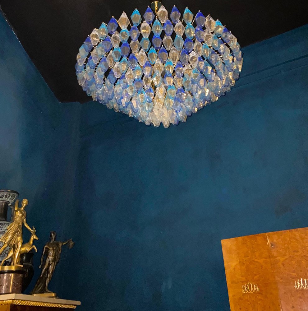 Sapphire Color Poliedri Murano Glass Ceiling Light or Chandelier