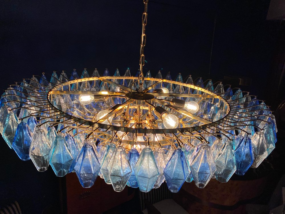 Sapphire Color Poliedri Murano Glass Ceiling Light or Chandelier