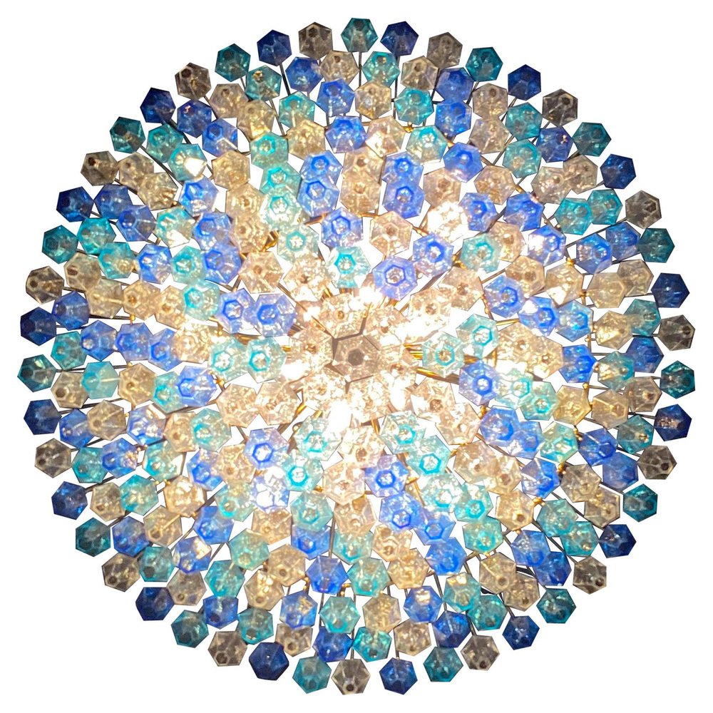 Sapphire Color Poliedri Murano Glass Ceiling Light or Chandelier