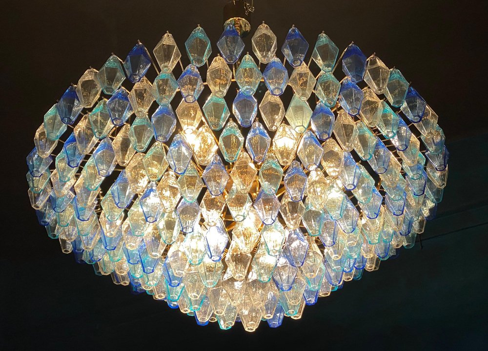 Sapphire Color Poliedri Murano Glass Ceiling Light or Chandelier