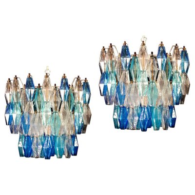 Sapphire-Colored Murano Glass Poliedri Chandeliers in the Style Carlo Scarpa, Set of 2-MBH-1032331