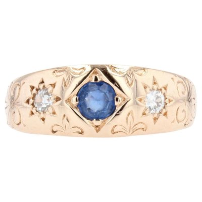 Sapphire Diamond 14 Karat Rose Gold Bangle Ring, 1900s-OLU-1388179