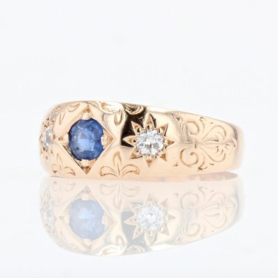 Sapphire Diamond 14 Karat Rose Gold Bangle Ring, 1900s-OLU-1388179