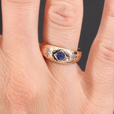 Sapphire Diamond 14 Karat Rose Gold Bangle Ring, 1900s-OLU-1388179