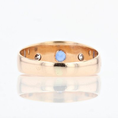 Sapphire Diamond 14 Karat Rose Gold Bangle Ring, 1900s-OLU-1388179