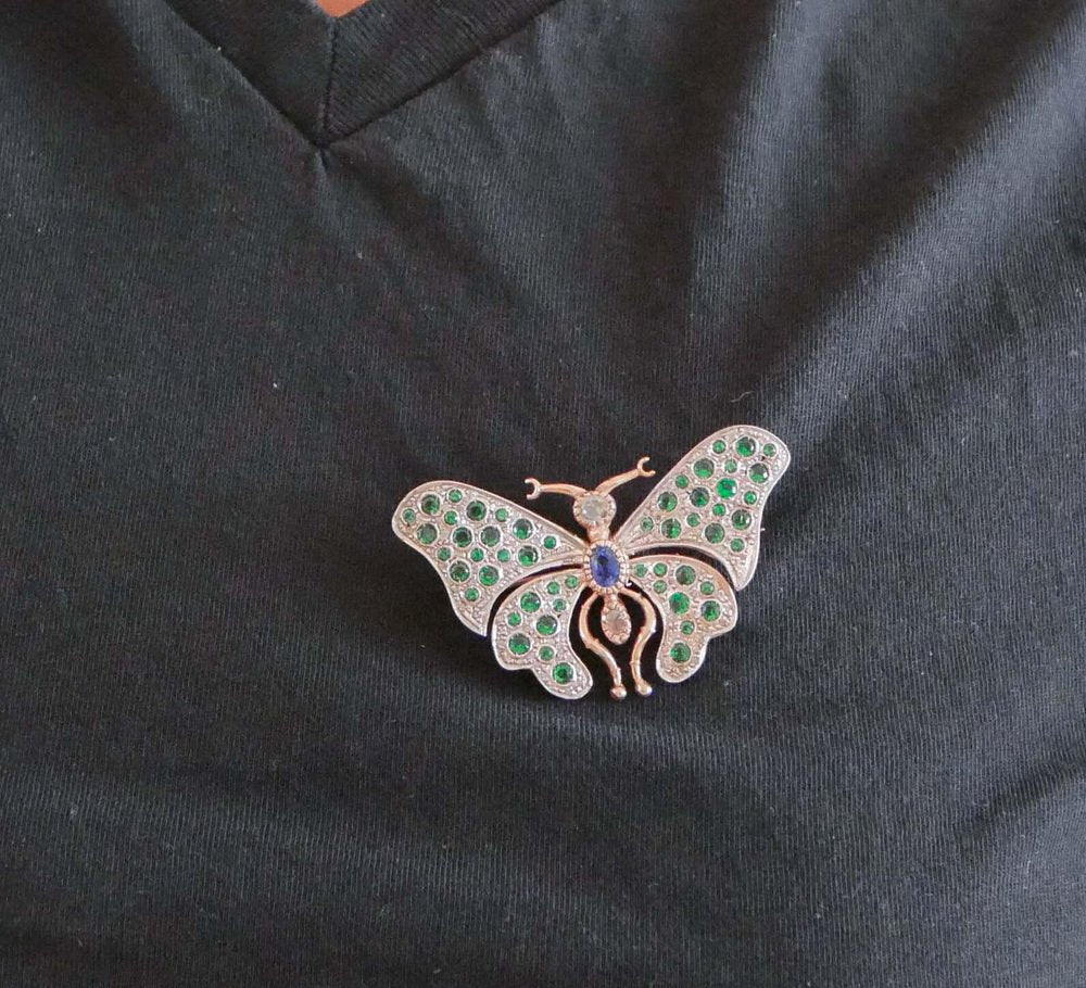 Sapphire, Diamonds, Hydrothermal Spinel, Rose Gold and Silver Butterfly Brooch