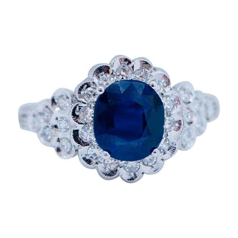 Sapphire, Diamonds, Platinum Retrò Ring