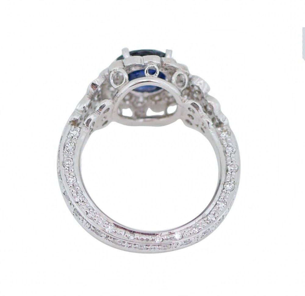 Sapphire, Diamonds, Platinum Retrò Ring