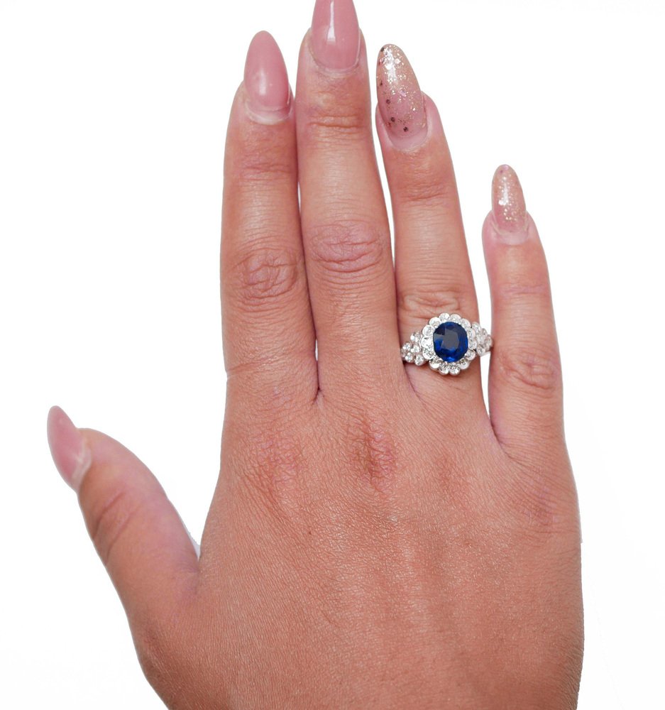 Sapphire, Diamonds, Platinum Retrò Ring