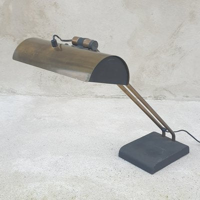 Satin Brass and Cast Iron Desk Lamp, 1940s-ACS-1167482