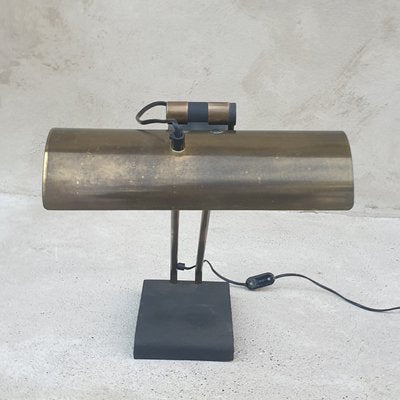 Satin Brass and Cast Iron Desk Lamp, 1940s-ACS-1167482