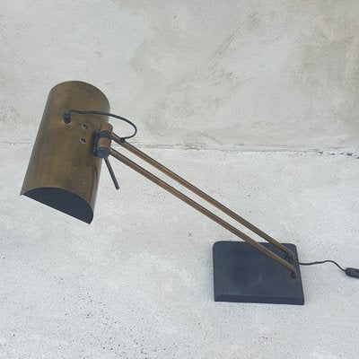 Satin Brass and Cast Iron Desk Lamp, 1940s-ACS-1167482