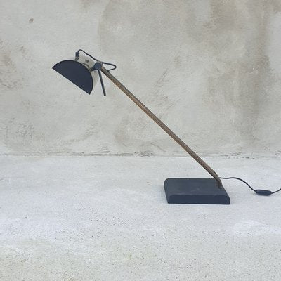 Satin Brass and Cast Iron Desk Lamp, 1940s-ACS-1167482