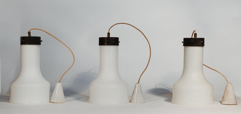 Satin White Glass Ceiling Lamp, Italy, 1960-RAQ-1058263