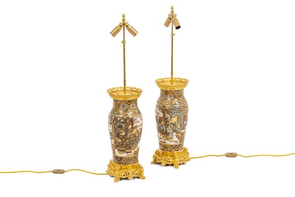 Satsuma Earthenware and Gilt Bronze Lamps, 1880s-CEJ-1111329