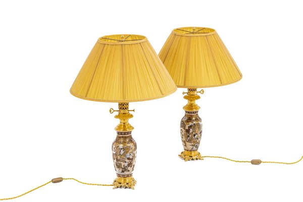 Satsuma Earthenware and Gilt Bronze Lamps, 1880s, Set of 2-CEJ-1137518