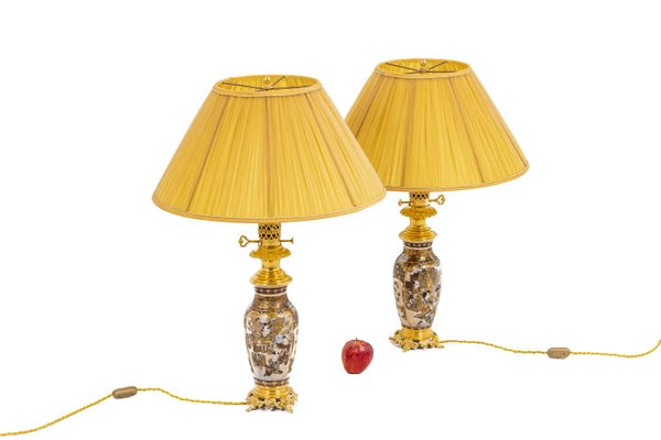 Satsuma Earthenware and Gilt Bronze Lamps, 1880s, Set of 2-CEJ-1137518