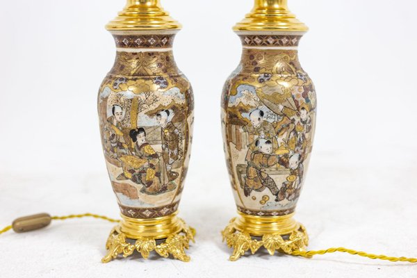 Satsuma Earthenware and Gilt Bronze Lamps, 1880s, Set of 2-CEJ-1137518