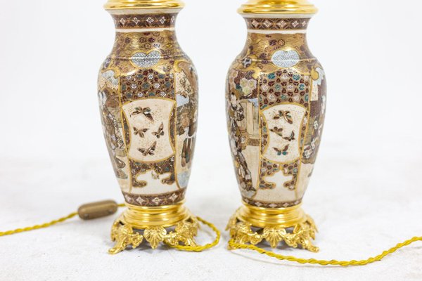 Satsuma Earthenware and Gilt Bronze Lamps, 1880s, Set of 2-CEJ-1137518