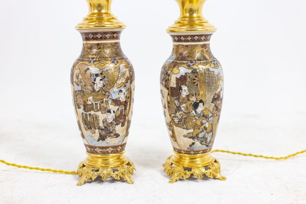 Satsuma Earthenware and Gilt Bronze Lamps, 1880s, Set of 2-CEJ-1137518