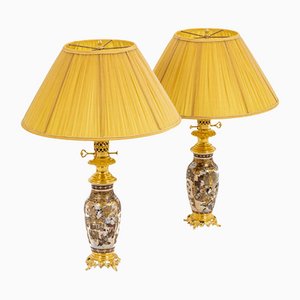 Satsuma Earthenware and Gilt Bronze Lamps, 1880s, Set of 2-CEJ-1137518