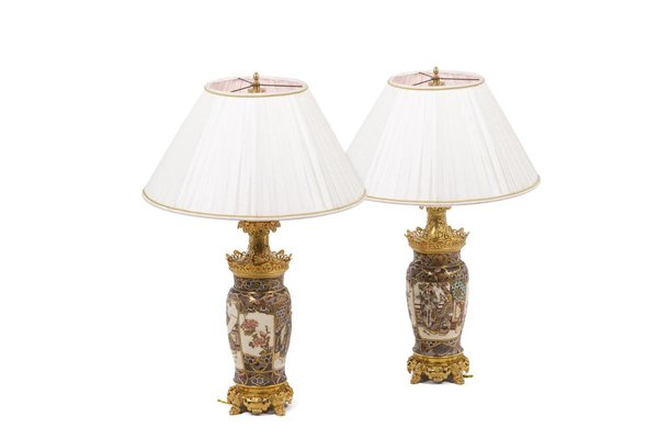 Satsuma Earthenware Lamps, Circa 1880, Set of 2-CEJ-889503