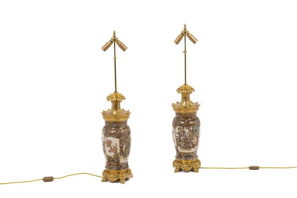 Satsuma Earthenware Lamps, Circa 1880, Set of 2-CEJ-889503